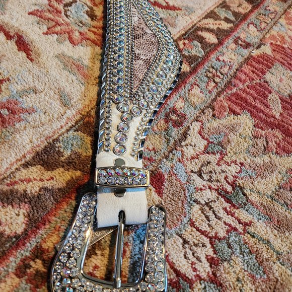 Unique Kippy\'s white leather belt with Snake Skin and Swarovski Crystals main image 6